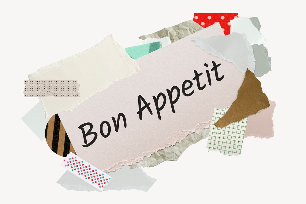 Bon Appetit word, aesthetic paper collage typography