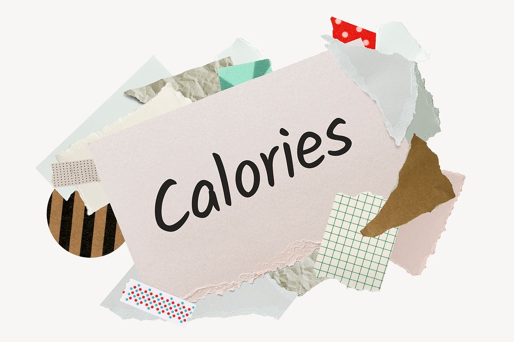 Calories word, aesthetic paper collage typography