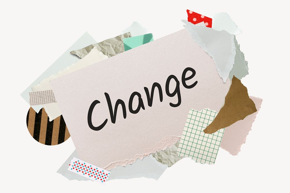 Change word, aesthetic paper collage typography