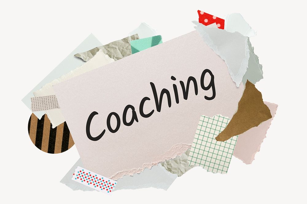 Coaching word, aesthetic paper collage typography