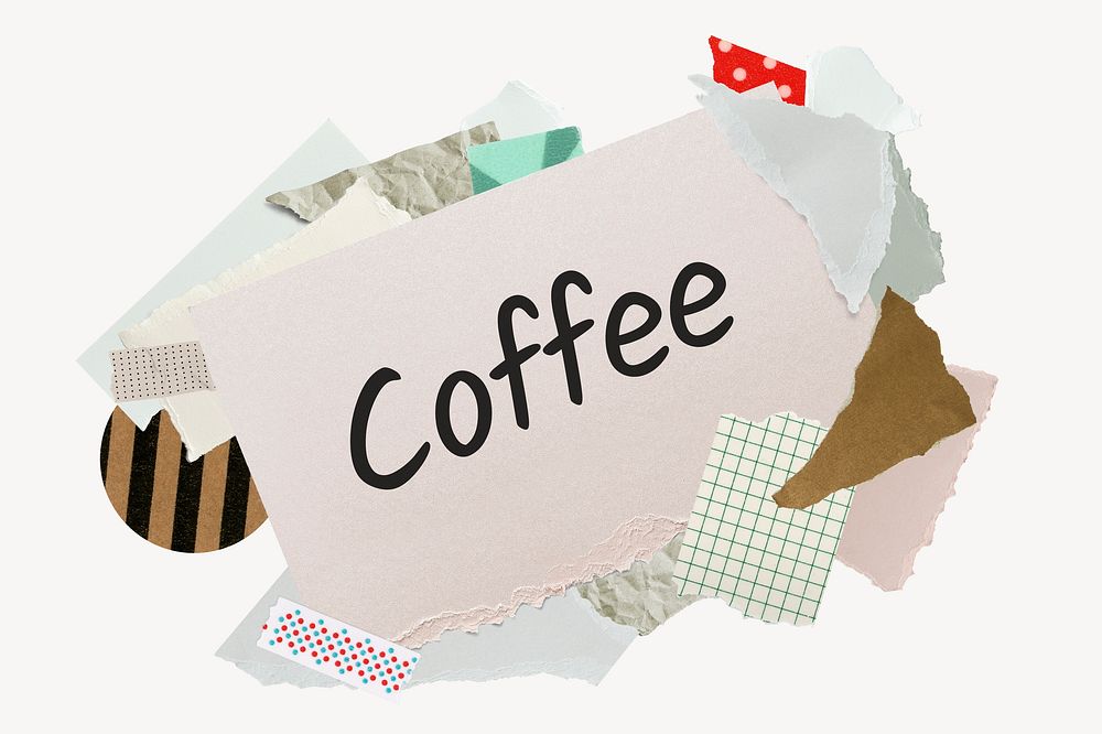 Coffee word, aesthetic paper collage typography