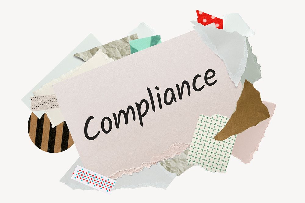 Compliance word, aesthetic paper collage typography