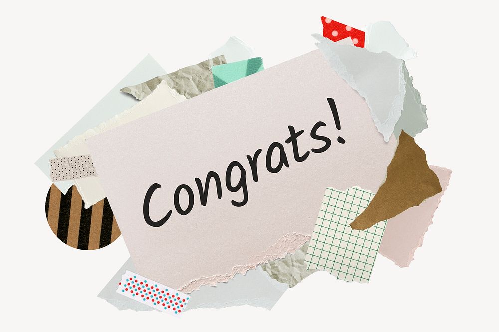 Congrats! word, aesthetic paper collage typography