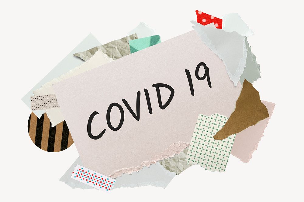 COVID 19 word, aesthetic paper collage typography