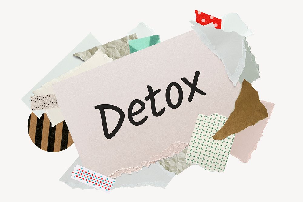 Detox word, aesthetic paper collage typography