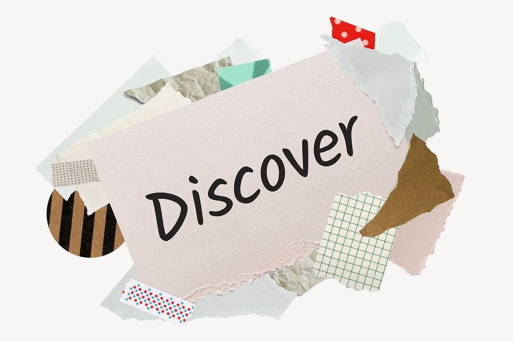 Discover word, aesthetic paper collage typography