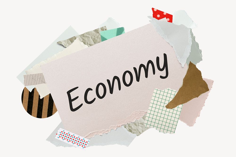 Economy word, aesthetic paper collage typography
