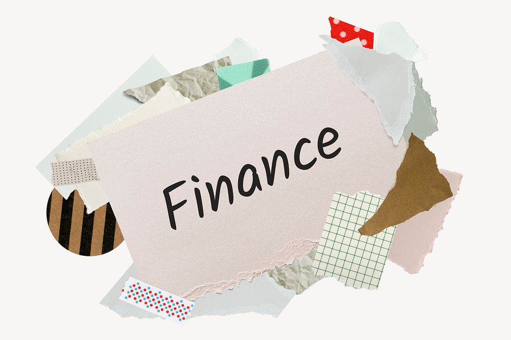 Finance word, aesthetic paper collage typography