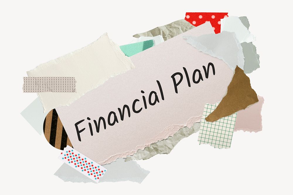 Financial plan word, aesthetic paper collage typography