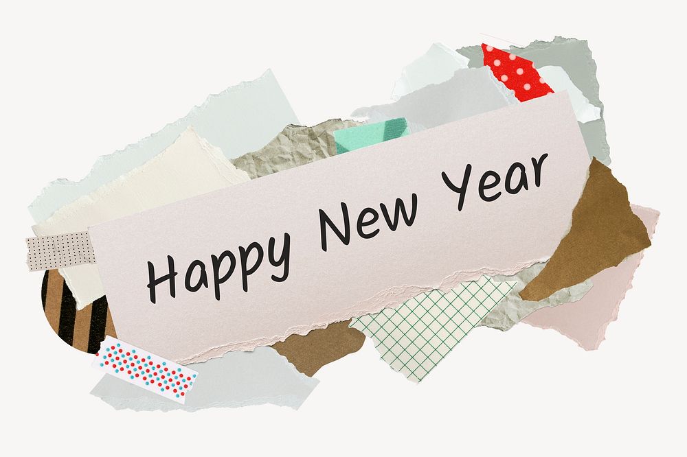 Happy New Year word, aesthetic paper collage typography