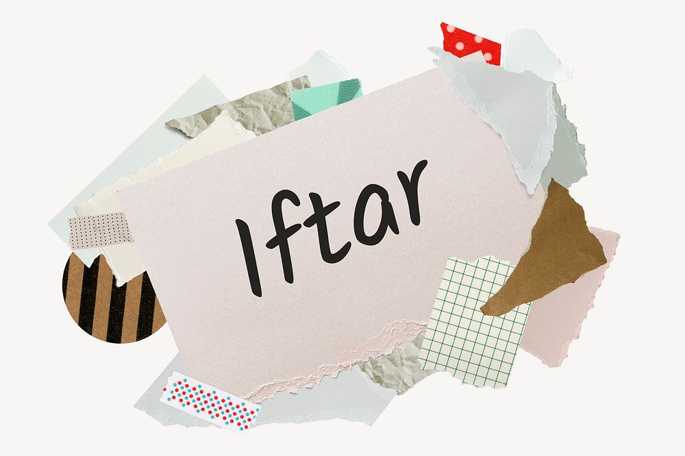 Iftar word, aesthetic paper collage typography