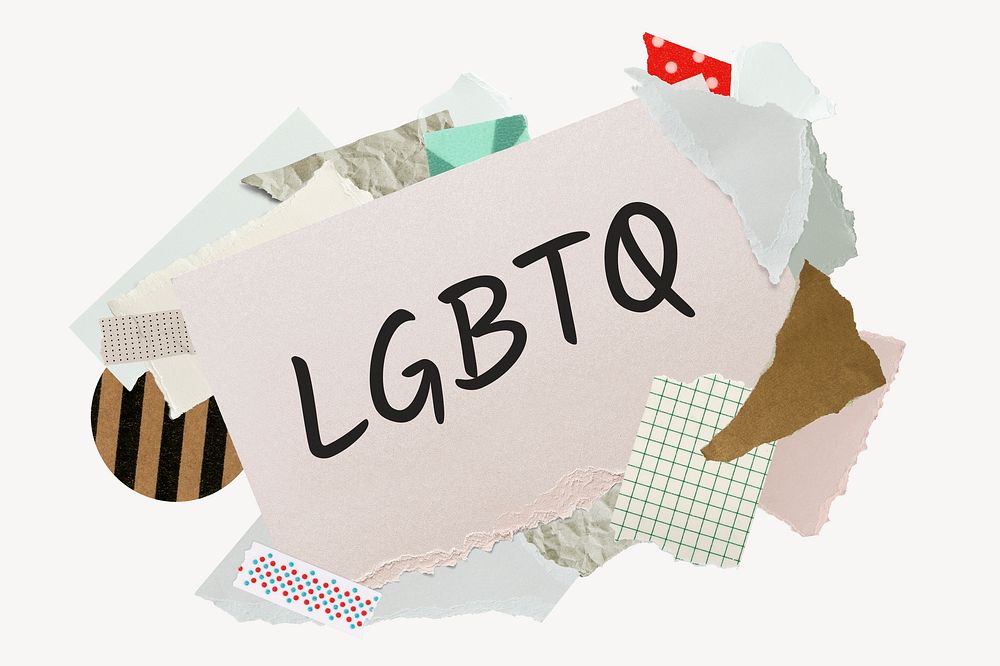 LGBTQ word, aesthetic paper collage typography