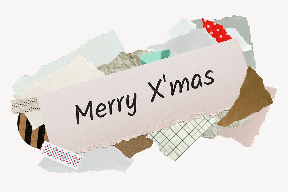 Merry X'mas word, aesthetic paper collage typography