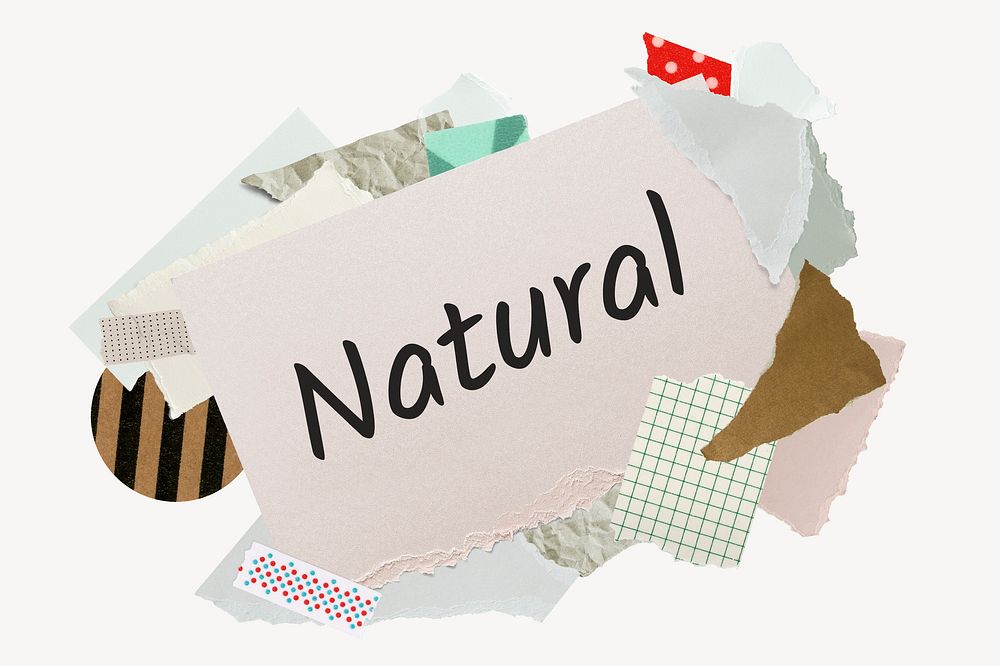 Natural word, aesthetic paper collage typography