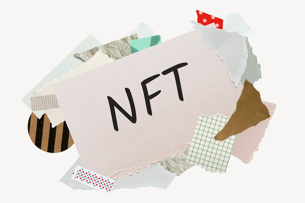 NFT word, aesthetic paper collage typography