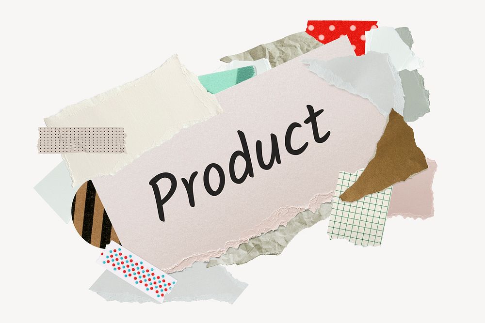 Product word, aesthetic paper collage typography