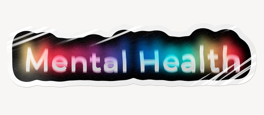 Mental health word sticker, neon psychedelic typography