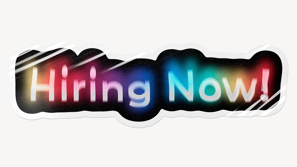 Hiring now! word sticker, neon psychedelic typography