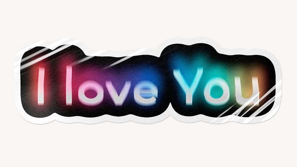 I love you word sticker, neon psychedelic typography