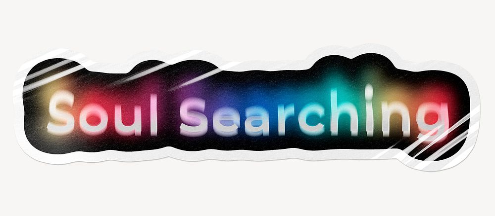 Soul searching word sticker, neon psychedelic typography