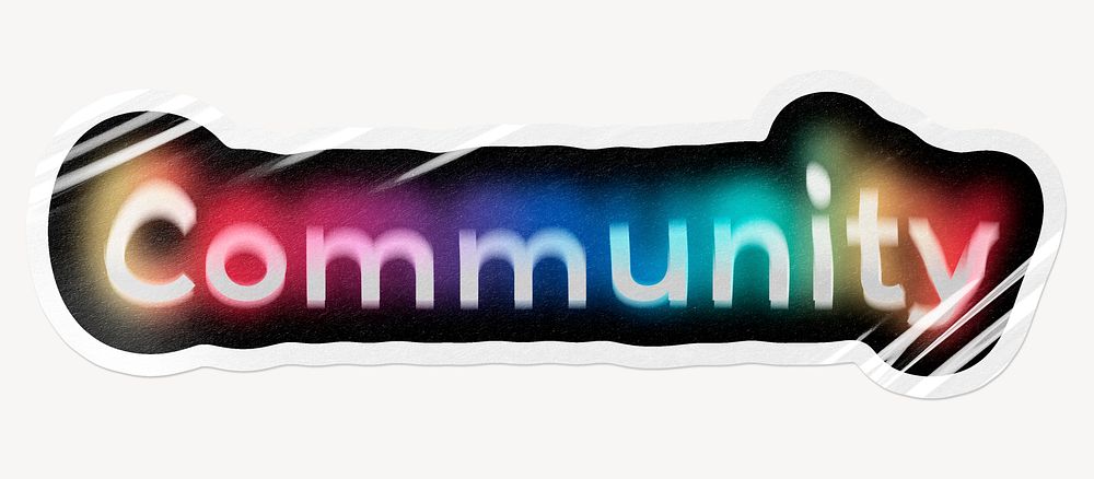 Community word sticker, neon psychedelic typography