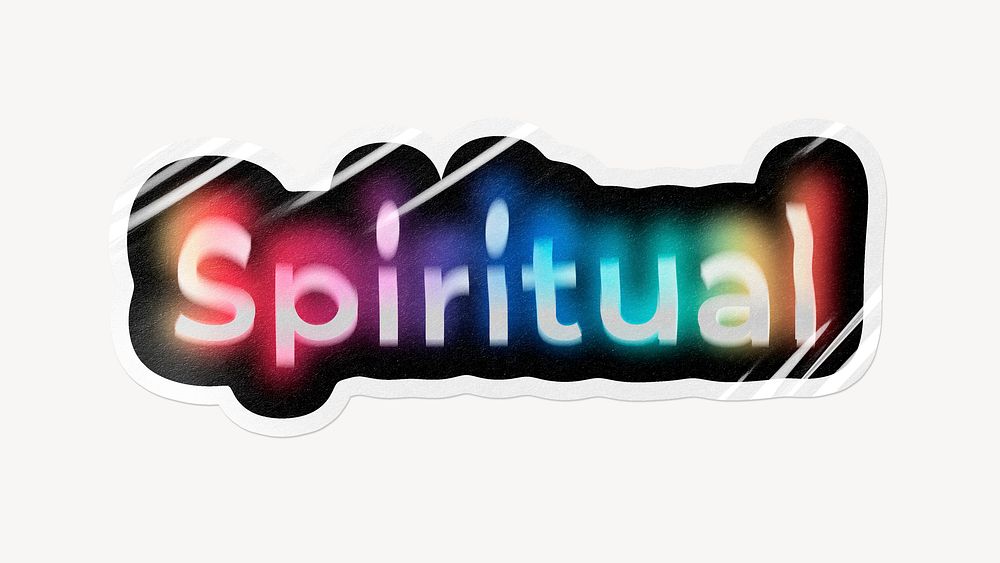Spiritual word sticker, neon psychedelic typography