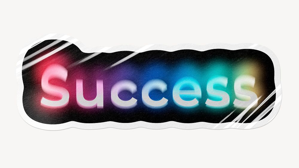 Success word sticker, neon psychedelic typography