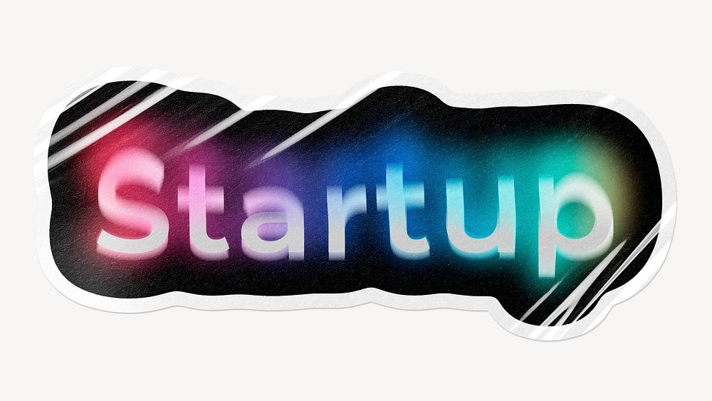 Startup word sticker, neon psychedelic typography