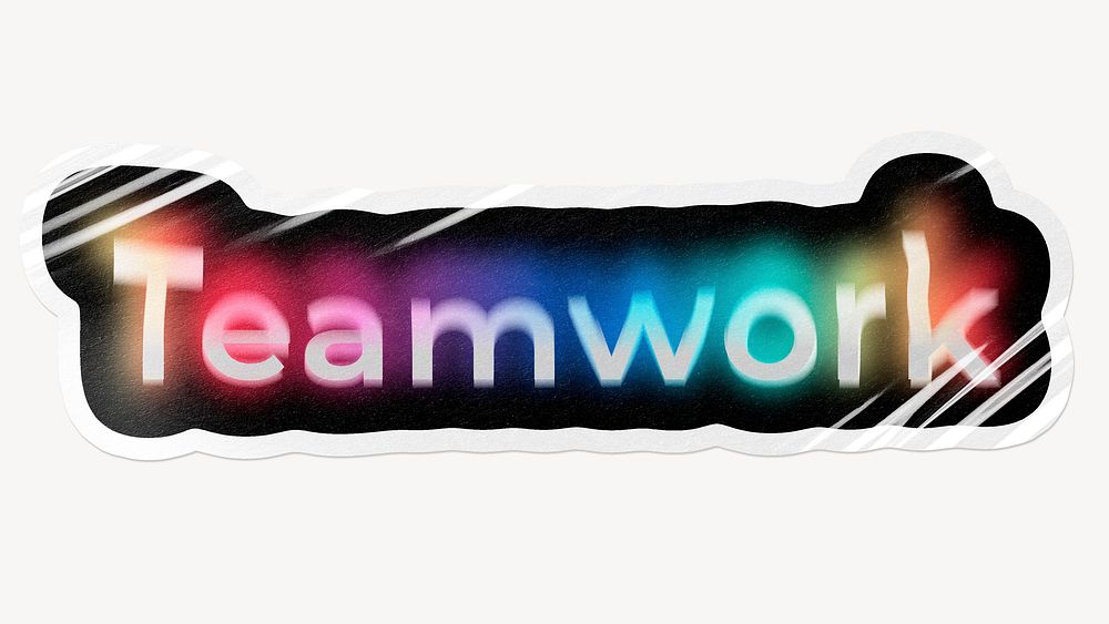 Teamwork word sticker, neon psychedelic typography