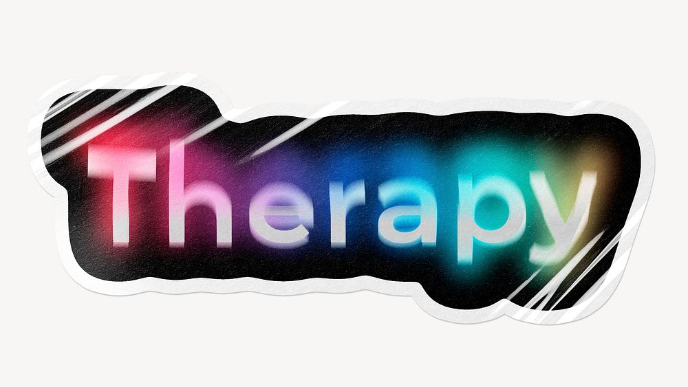 Therapy word sticker, neon psychedelic typography