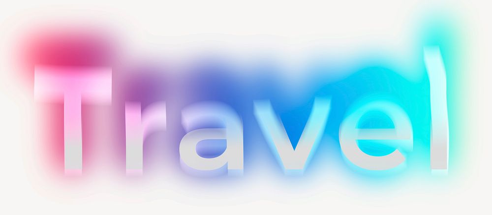 Travel word, neon psychedelic typography