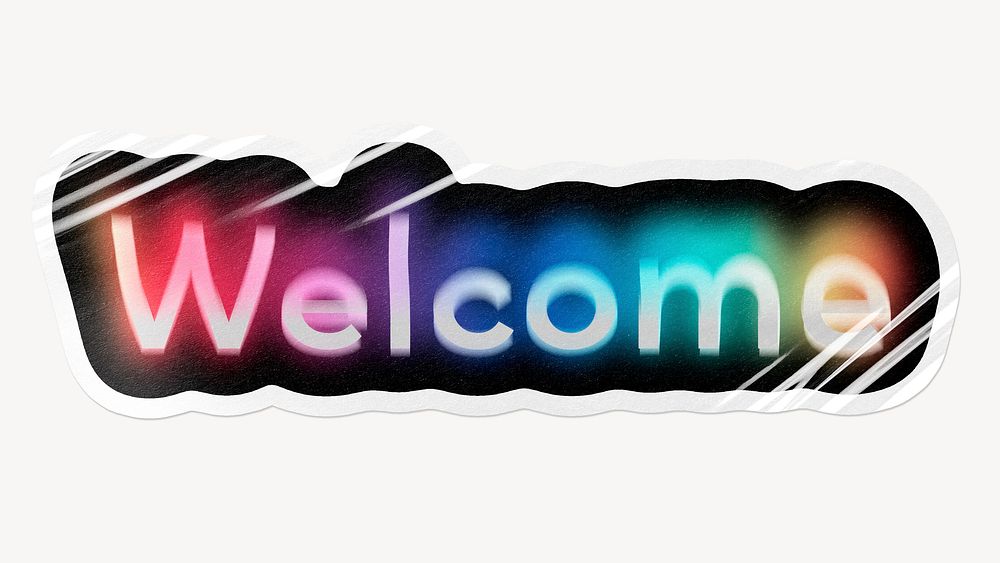 Welcome word sticker, neon psychedelic typography