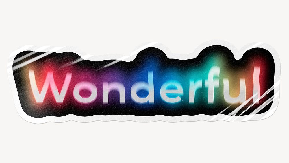 Wonderful word sticker, neon psychedelic typography