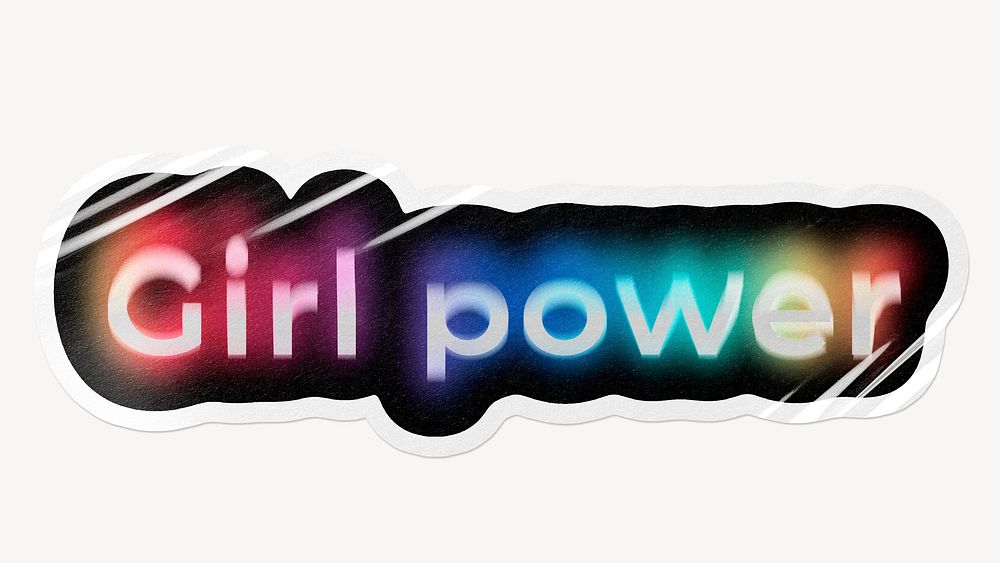Girl power word sticker, neon psychedelic typography