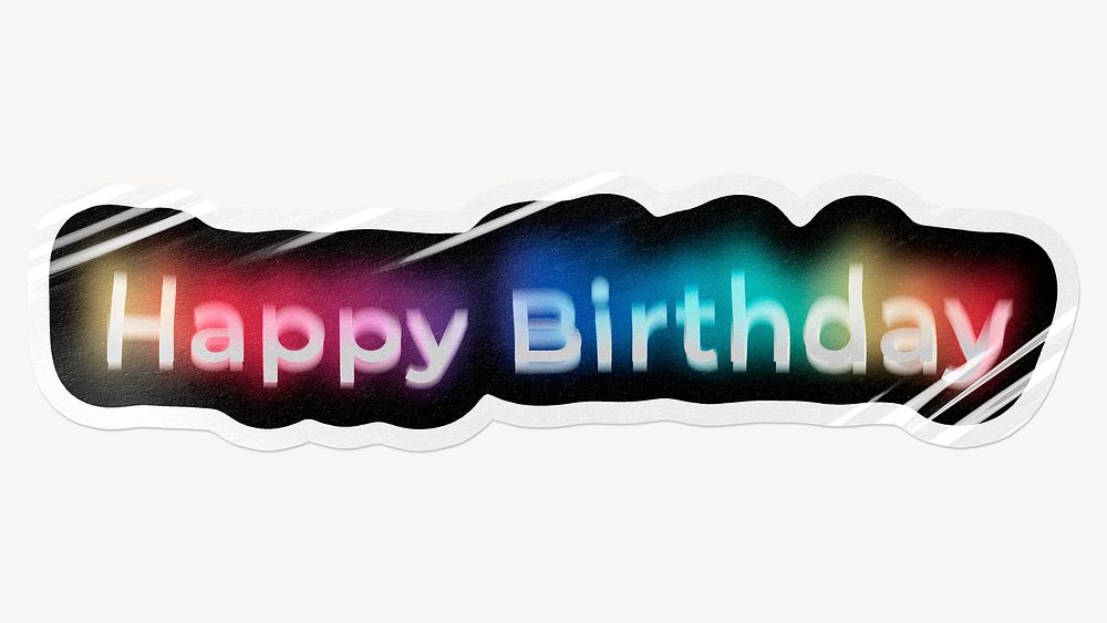Happy birthday word sticker, neon psychedelic typography