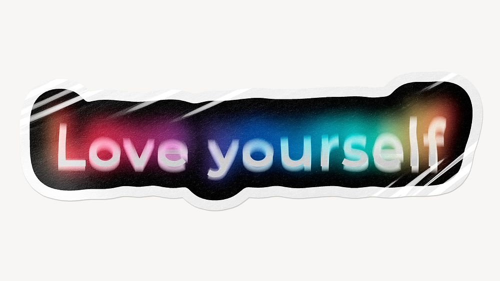 Love yourself word sticker, neon psychedelic typography