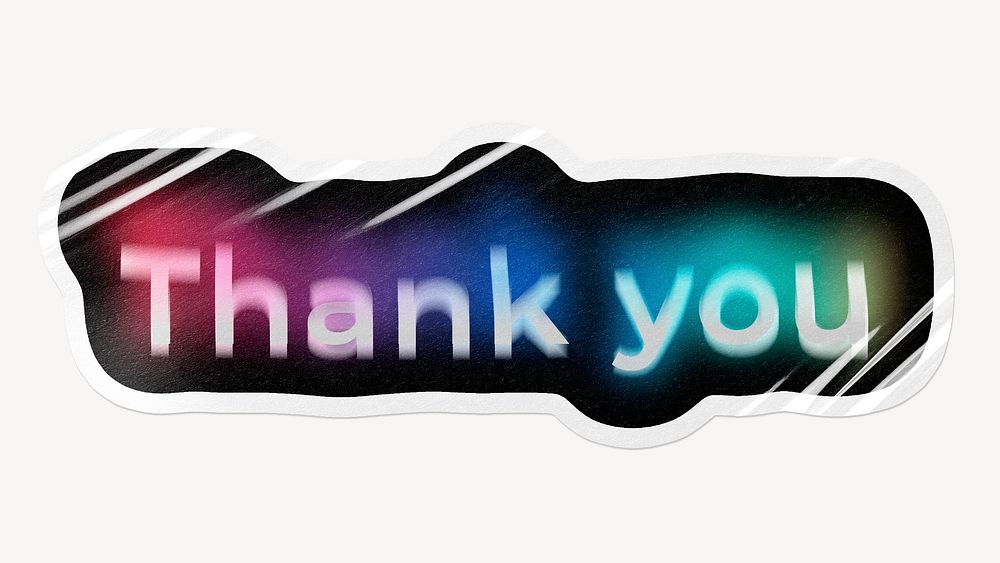 Thank you word sticker, neon psychedelic typography