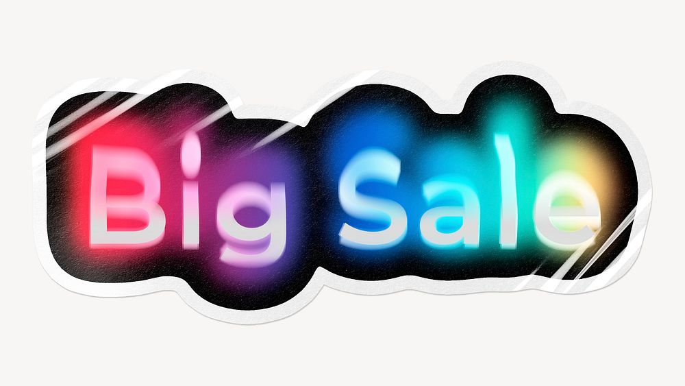 Big sale word sticker, neon psychedelic typography