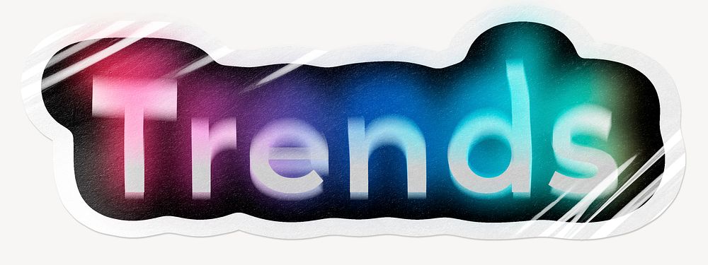 Trends word sticker, neon psychedelic typography