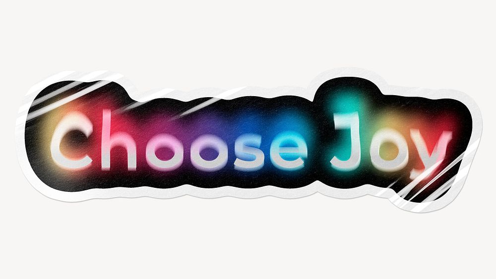 Choose joy word sticker, neon psychedelic typography