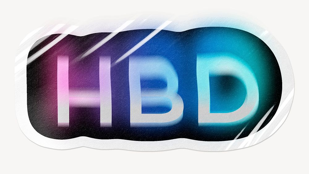 HBD word sticker, neon psychedelic typography