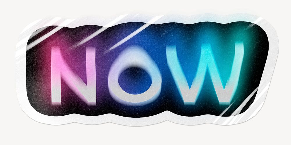 Now word sticker, neon psychedelic typography