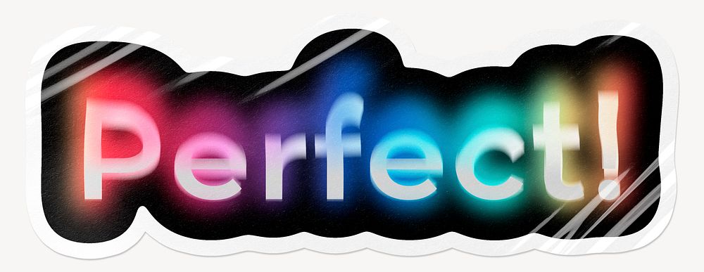 Perfect! word sticker, neon psychedelic typography