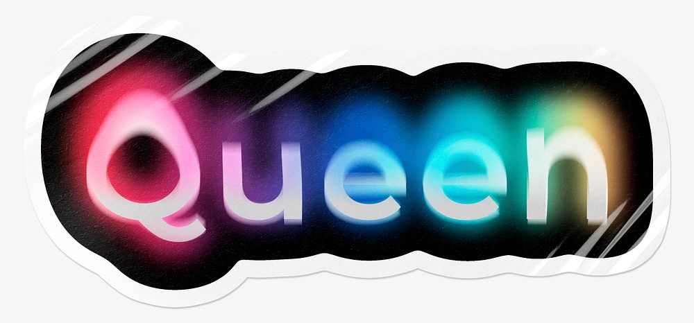 Queen word sticker, neon psychedelic typography