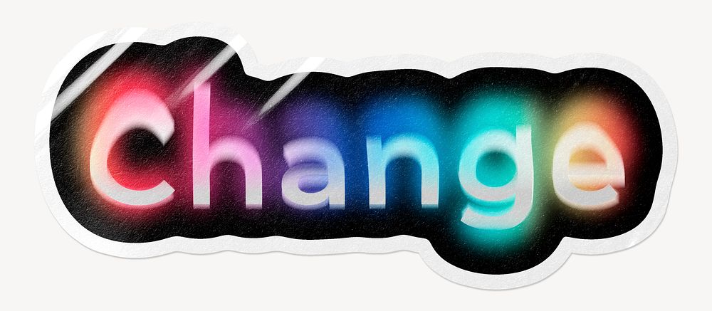 Change word sticker, neon psychedelic typography