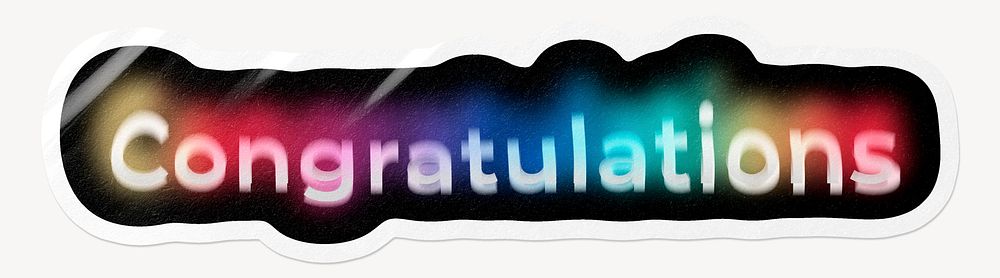 Congratulations word sticker, neon psychedelic typography
