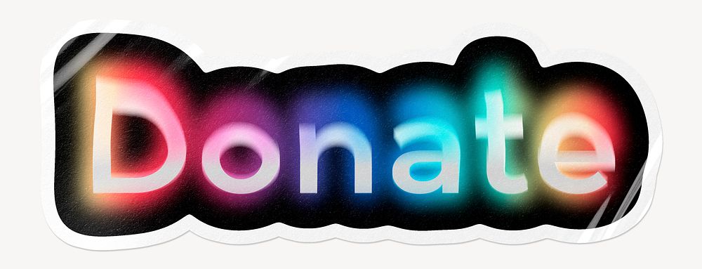 Donate word sticker, neon psychedelic typography