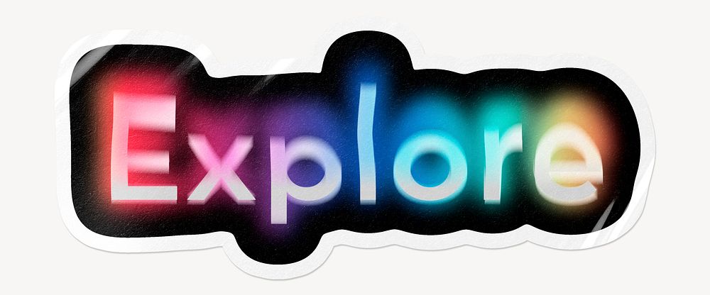 Explore word sticker, neon psychedelic typography