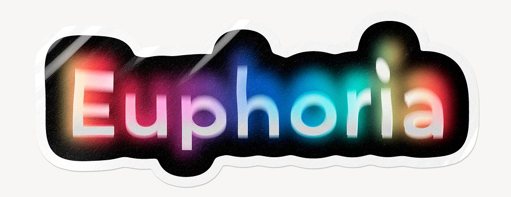 Euphoria word sticker, neon psychedelic typography
