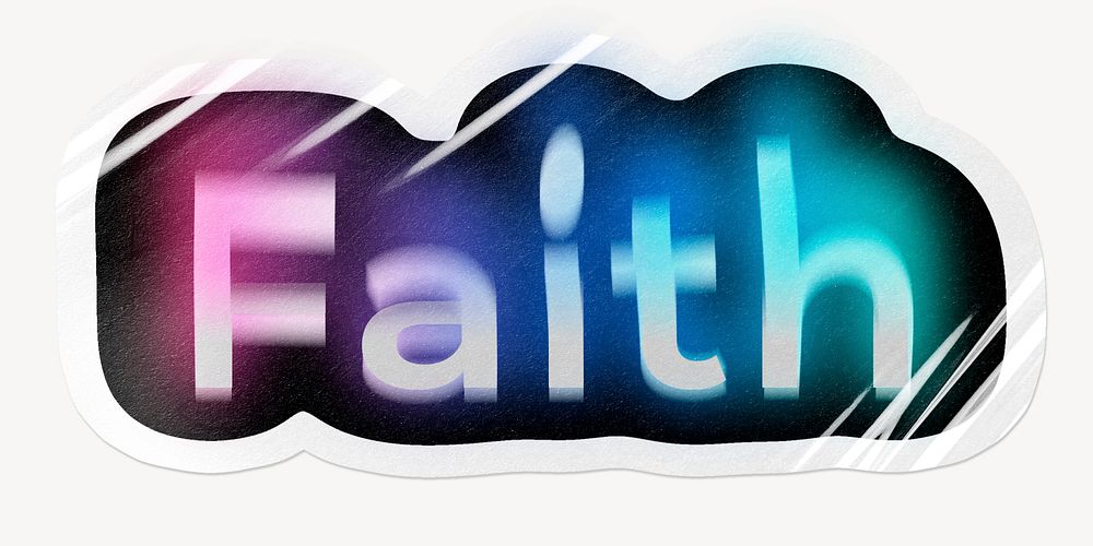 Faith word sticker, neon psychedelic typography